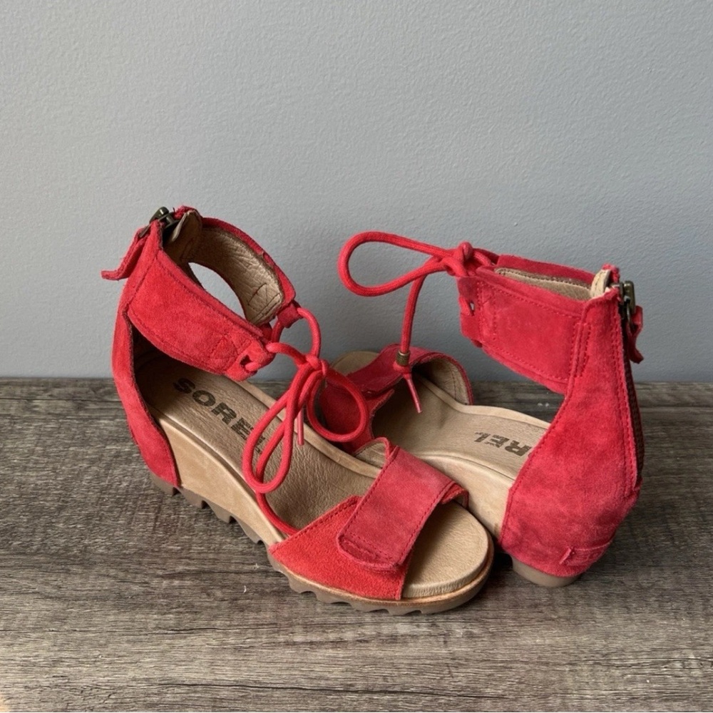 Sorel Red Suede Lace-Up Wedges